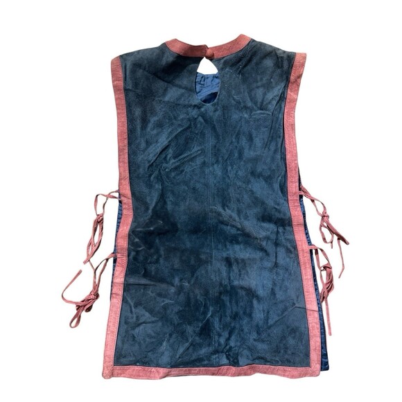 Vtg Shayne Blue Grey Red Suede Smock Hippie Boho Tie Sides Sz 7/8 - Picture 4 of 12